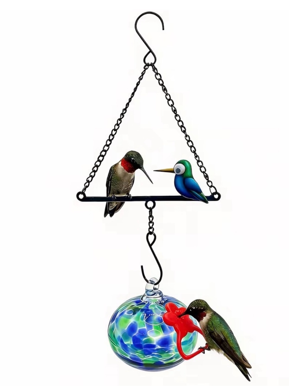 Glass Hummingbird Feeder with Red Flower Port - Picture 1 of 12